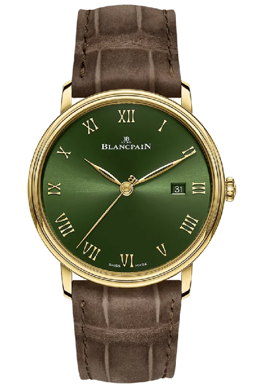 Blancpain Villeret Extraplate 40mm Green Dial Yellow Gold Alligator Men's Watch - 6651 1453 55A