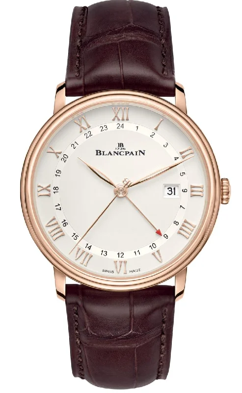 Blancpain Villeret GMT Date Red Gold Brown Alligator Men's Watch - 6662 3642 55B