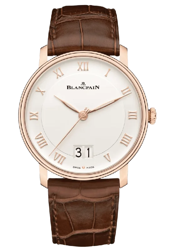 Blancpain Villeret Grande Date Red Gold Brown Alligator Men's Watch - 6669 3642 55B