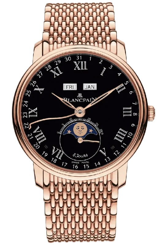 Blancpain Villeret Quantieme Complet 8 Jours Mille Mailles Red Gold Men's Watch - 6639 3637 MMB