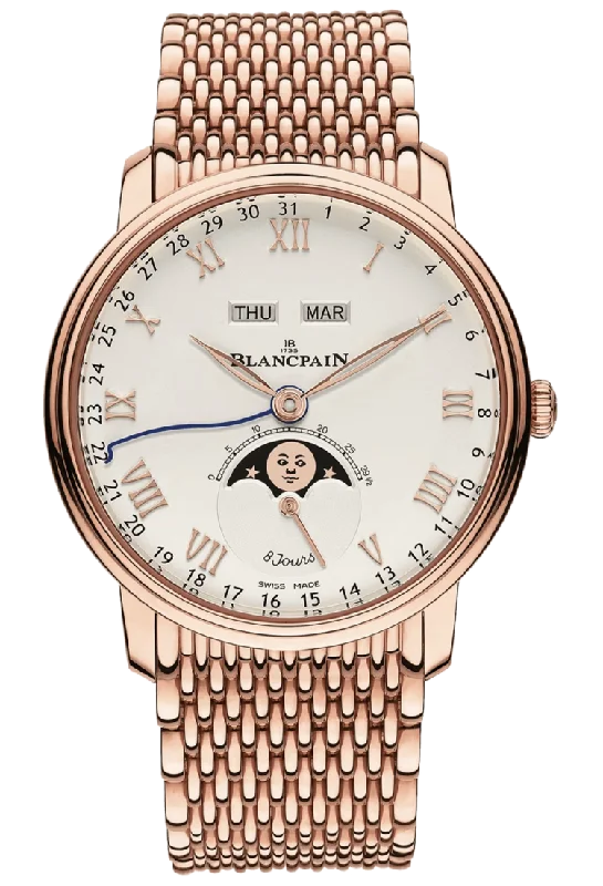 Blancpain Villeret Quantieme Complet 8 Jours Opaline Red Gold Men's Watch - 6639 3642 MMB