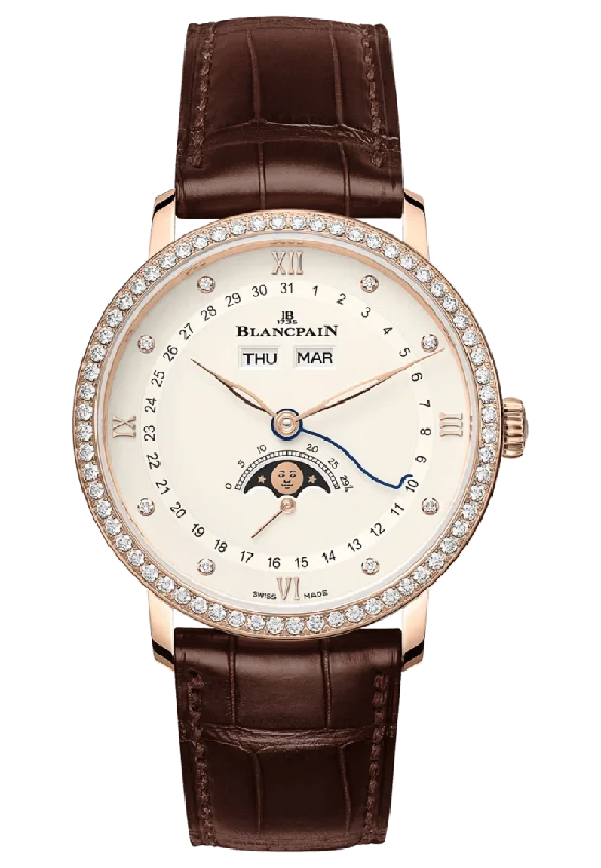 Blancpain Villeret Quantieme Complet Opalin Diamond Red Gold Alligator Men's Watch - 6264 2987 55B