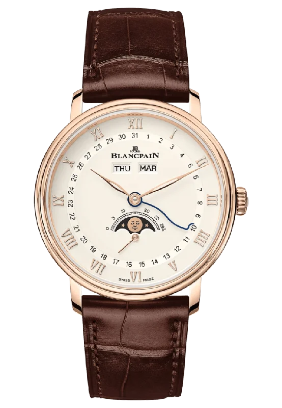 Blancpain Villeret Quantieme Complet Opalin Red Gold Alligator Men's Watch - 6264 3642 55B