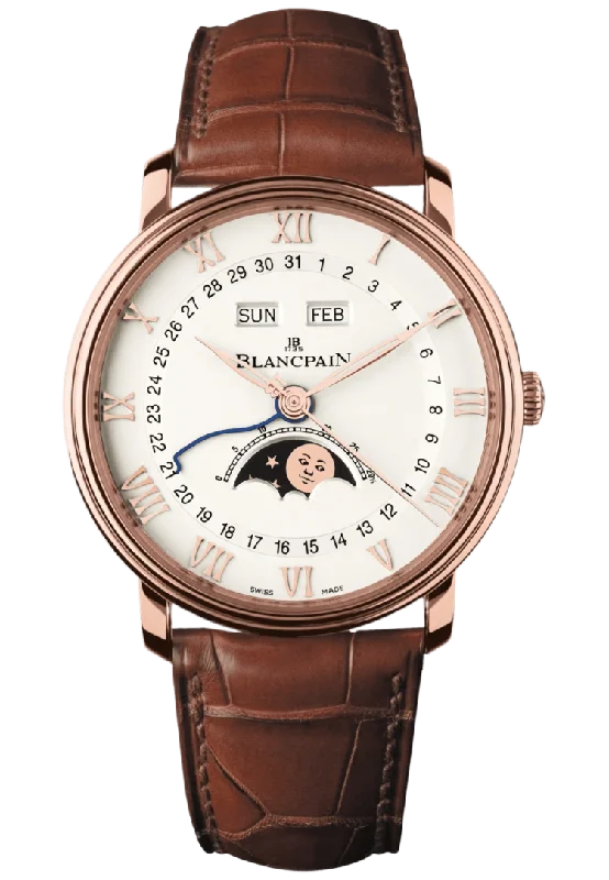 Blancpain Villeret Quantieme Complet Red Gold Alligator Men's Watch - 6654 3642 55B