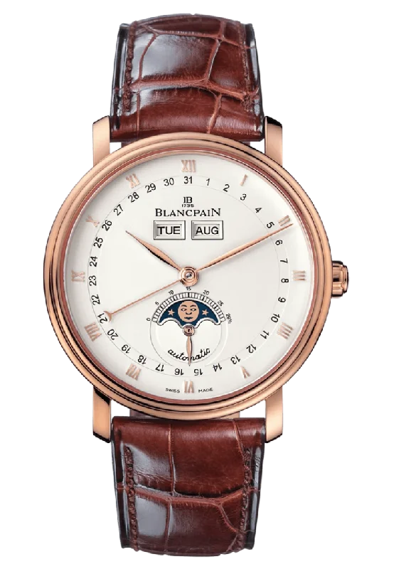 Blancpain Villeret Quantieme Complet Red Gold Brown Alligator Men's Watch - 6263 3642 55A