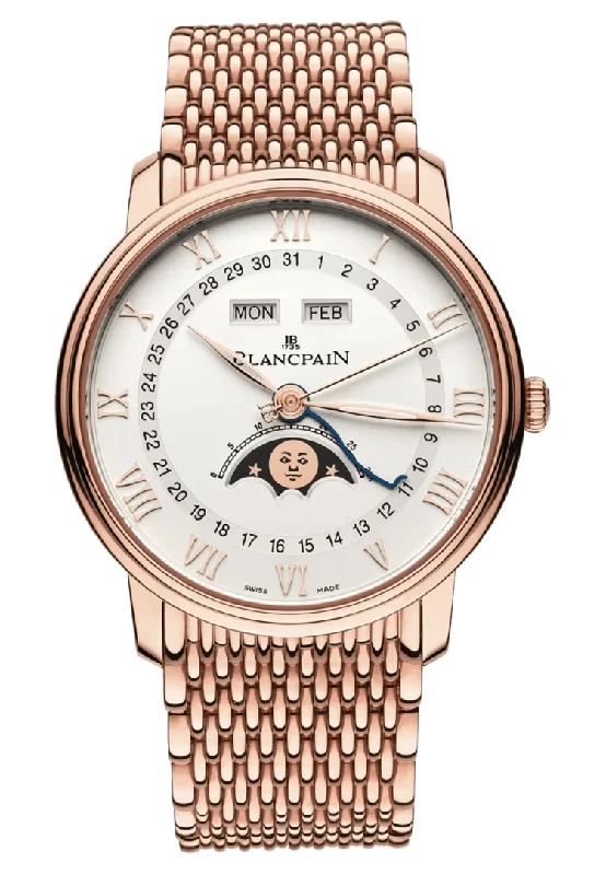 Blancpain Villeret Quantieme Complet Red Gold Mille Mailles Men's Watch - 6654 3642 MMB