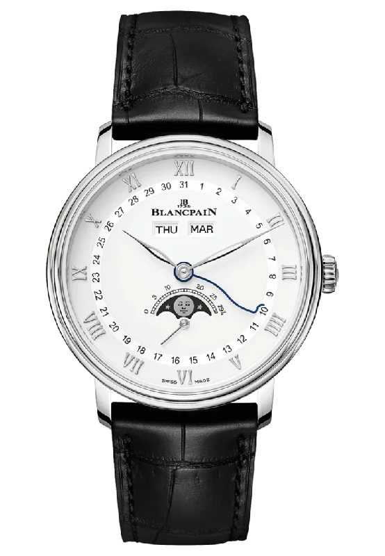 Blancpain Villeret Quantieme Complet Steel Black Alligator Men's Watch - 6264 1127 55B