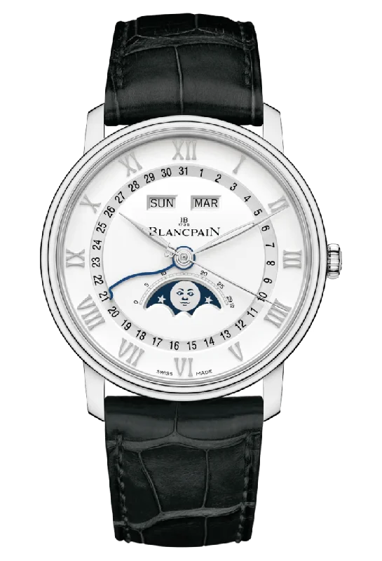 Blancpain Villeret Quantieme Complet Steel Black Alligator Men's Watch - 6654A 1127 55B