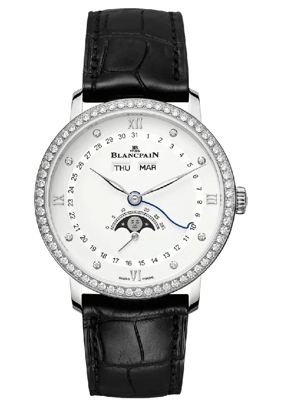 Blancpain Villeret Quantieme Complet Steel Diamond Alligator Men's Watch - 6264 4628 55B