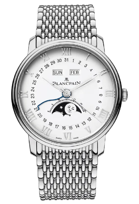 Blancpain Villeret Quantieme Complet Steel Mille Mailles Men's Watch - 6654 1127 MMB