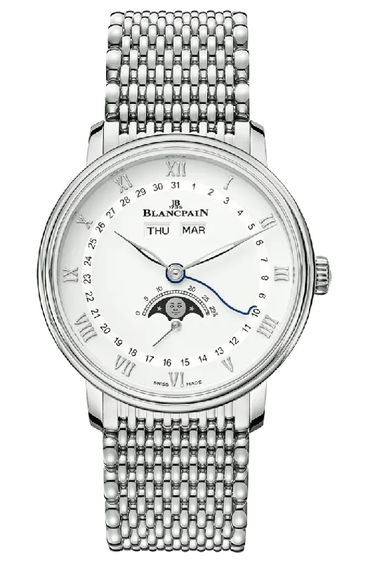 Blancpain Villeret Quantieme Complet White Mille Mailles Steel Men's Watch - 6264 1127 MMB