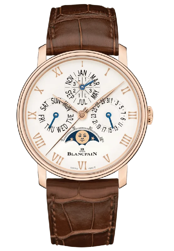 Blancpain Villeret Quantieme Perpetuel Phases de Lune Red Gold Alligator Men's Watch - 6656 3642 55A