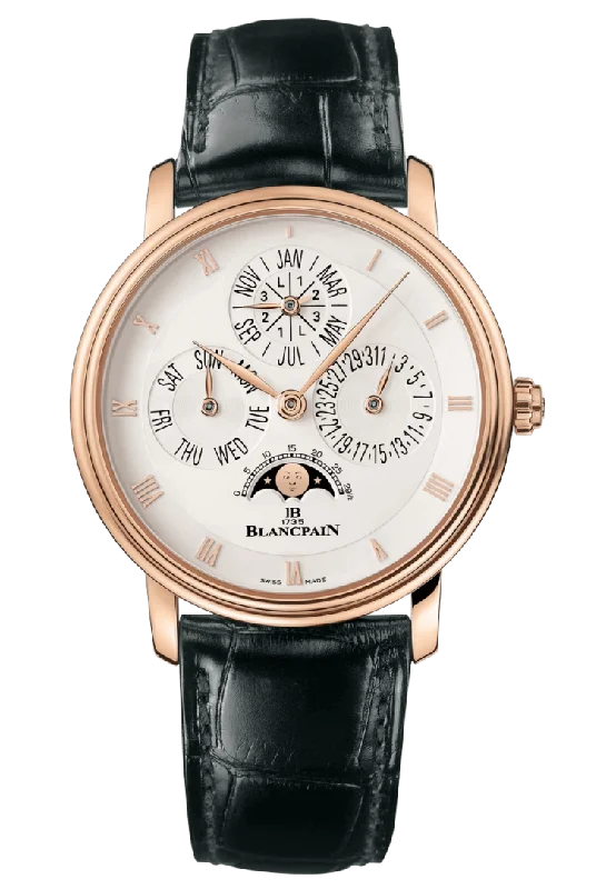 Blancpain Villeret Quantieme Perpetuel Red Gold Black Alligator Men's Watch - 6057 3642 55A