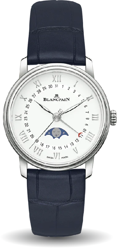 Blancpain Villeret Quantieme Phase de Lune Blue Alligator Ladies Watch - 6126 1127 55B