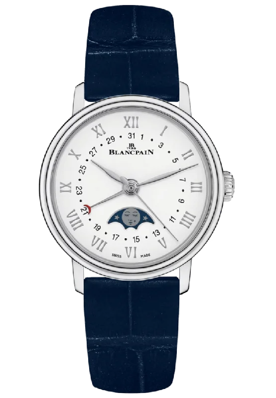 Blancpain Villeret Quantieme Phases de Lune Steel Blue Alligator Ladies Watch - 6106 1127 55A