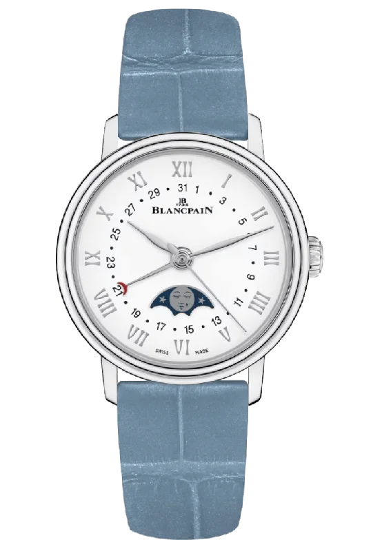 Blancpain Villeret Quantieme Phases de Lune Steel Leather Ladies Watch - 6106 1127 95A