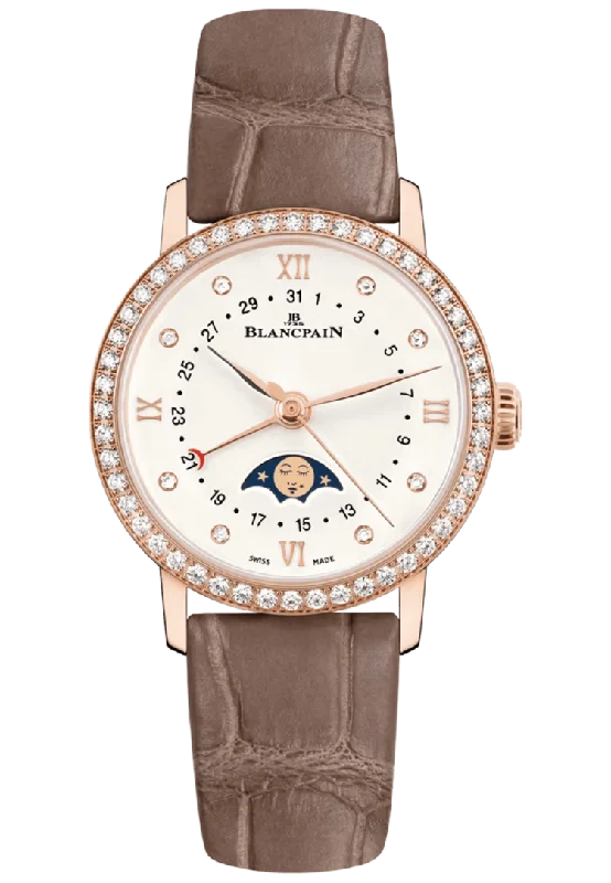 Blancpain Villeret Quantieme Phases de Lune Taupe Alligator Diamond Ladies Watch - 6106 2987 55A