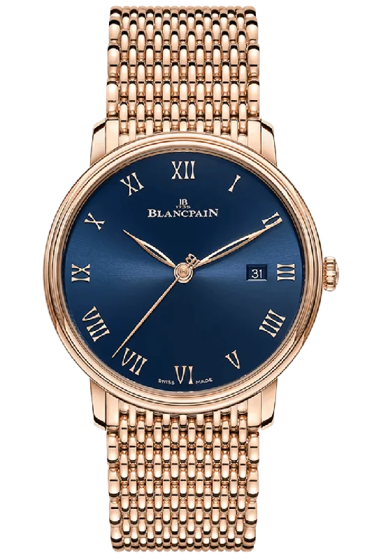 Blancpain Villeret Ultraplate Date 40mm Blue Mille Mailles Red Gold Men's Watch - 6651 3640 MMB