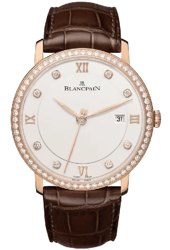 Blancpain Villeret Ultraplate Date 40mm Diamond Red Gold Alligator Men's Watch - 6651 2987 55B