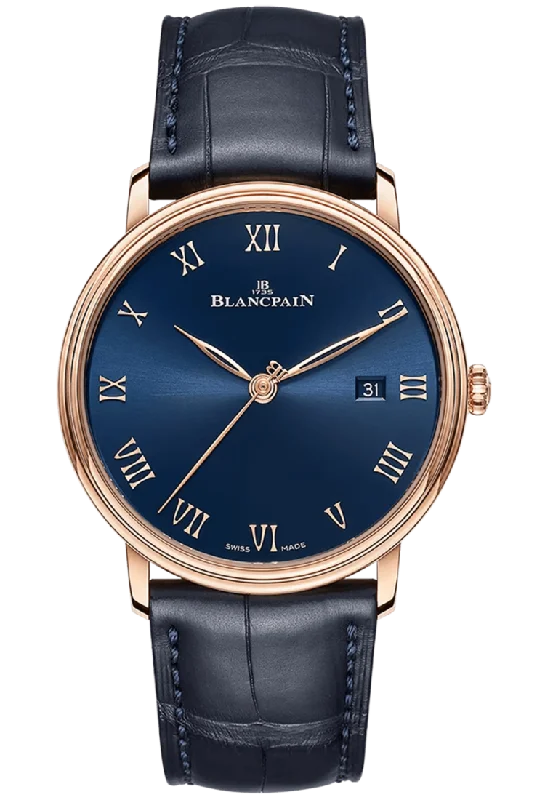 Blancpain Villeret Ultraplate Date 40mm Red Gold Blue Alligator Men's Watch - 6651 3640 55B