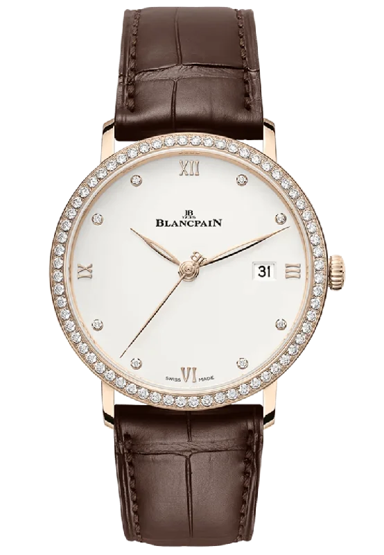 Blancpain Villeret Ultraplate Date Red Gold Diamond Ultra-Slim Alligator Men's Watch - 6224 2987 55B