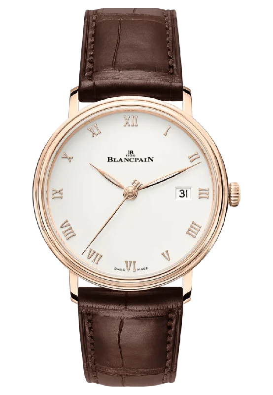 Blancpain Villeret Ultraplate Date Red Gold Ultra-Slim Alligator Men's Watch - 6224 3642 55B