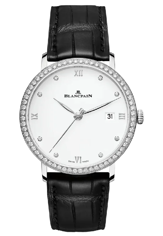 Blancpain Villeret Ultraplate Date Steel Diamond Ultra-Slim Alligator Men's Watch - 6224 4628 55B