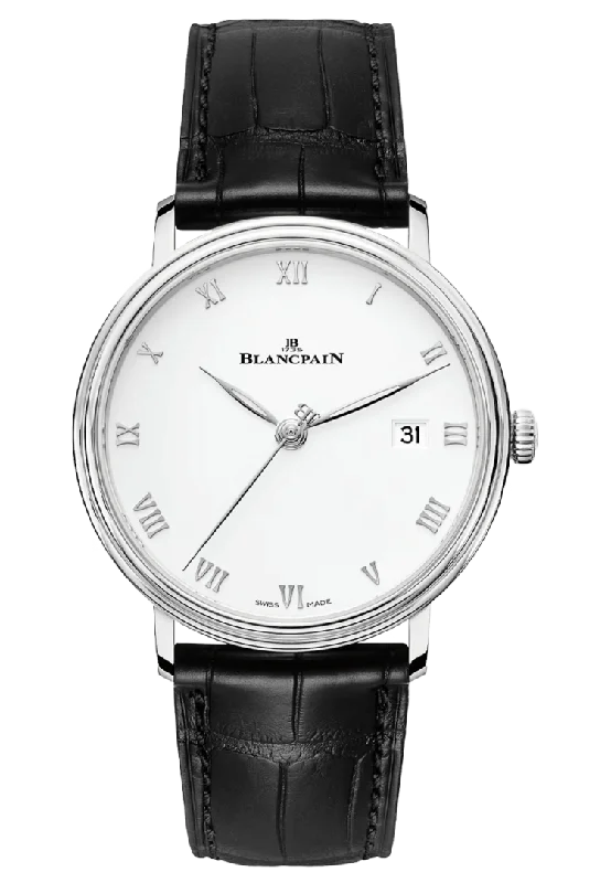 Blancpain Villeret Ultraplate Date Steel Ultra-Slim Black Alligator Men's Watch - 6224 1127 55B