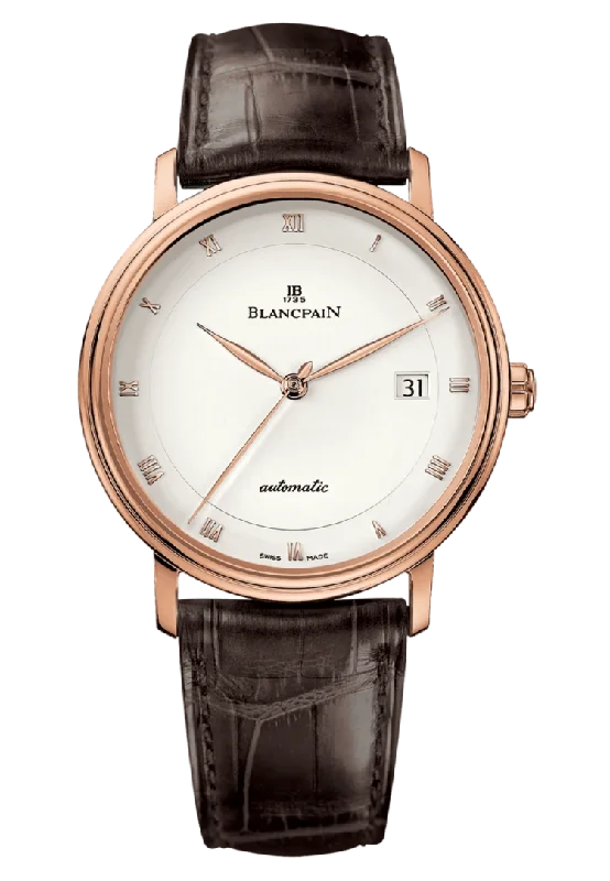 Blancpain Villeret Ultraplate Date Ultra-Slim Red Gold Alligator Men's Watch - 6223 3642 55A