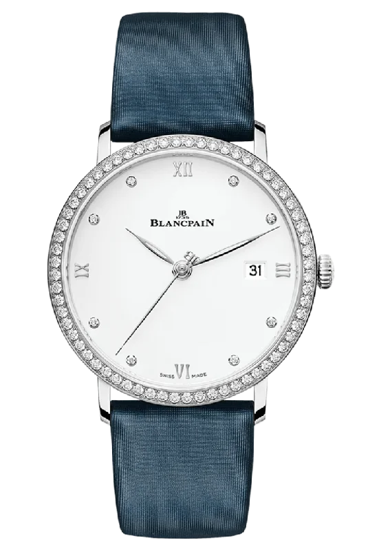 Blancpain Villeret Ultraplate Date Ultra-Slim Steel Diamond Satin Ladies Watch - 6224 4628 95A