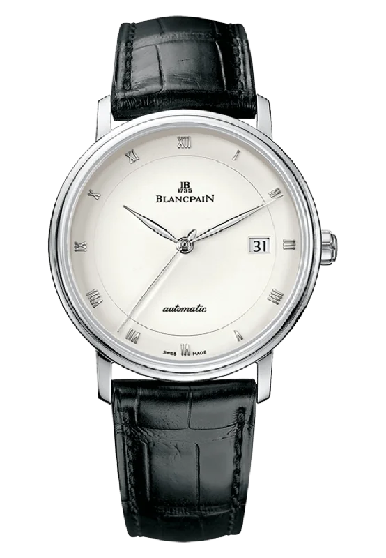 Blancpain Villeret Ultraplate Date Ultra-Slim White Gold Black Alligator Men's Watch - 6223 1542 55A