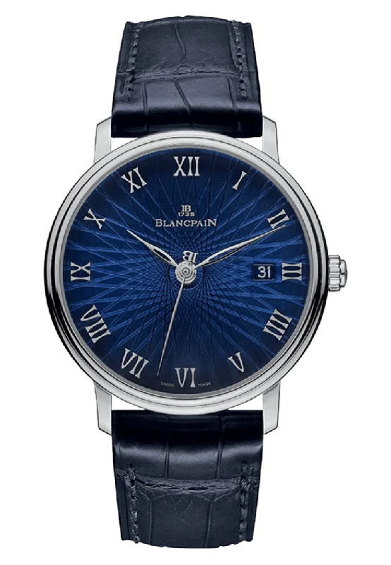 Blancpain Villeret Ultraplate Date White Gold Blue Alligator Men's Watch - 6223C 1529 55A