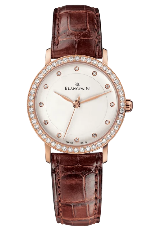 Blancpain Villeret Ultraplate Red Gold Diamond Brown Alligator Ladies Watch - 6102 2987 55A