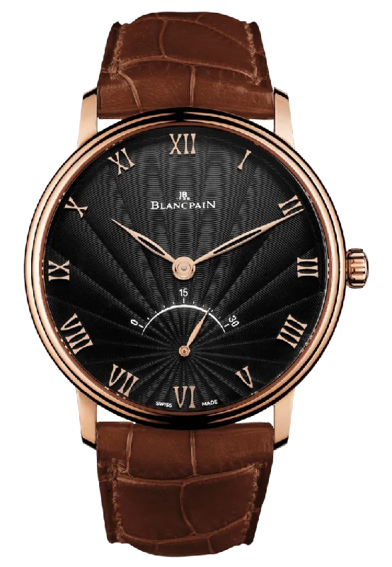 Blancpain Villeret Ultraplate Retrograde Black Dial Red Gold Alligator Men's Watch - 6653 3630 55B