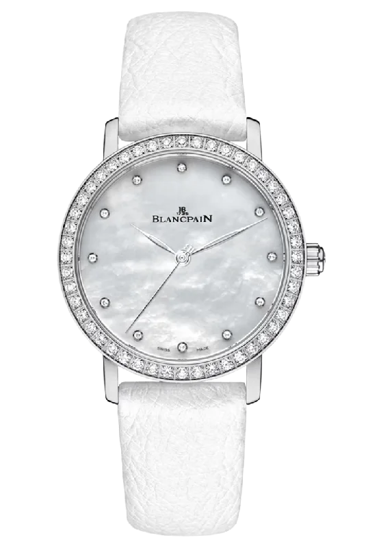 Blancpain Villeret Ultraplate Steel Diamond Mother of Pearl Leather Ladies Watch - 6102 4654 95A