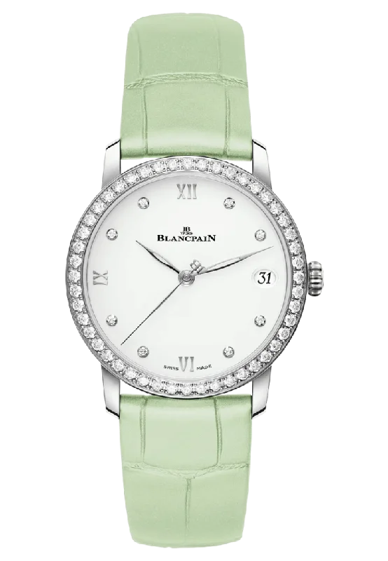 Blancpain Villeret Women Date Diamond Ultra-Slim Green Alligator Ladies Watch - 6127 4628 95A