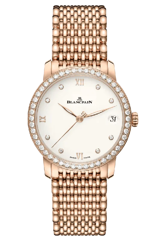 Blancpain Villeret Women Date Red Gold Diamond Ultra-Slim Ladies Watch - 6127 2987 MMB