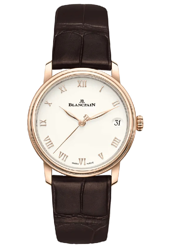 Blancpain Villeret Women Date Red Gold Ultra-Slim Alligator Ladies Watch - 6127 3642 55B