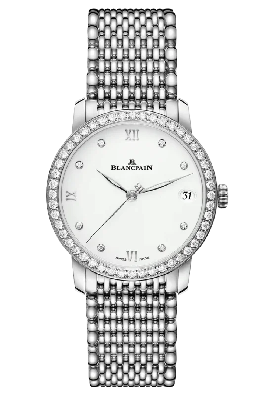 Blancpain Villeret Women Date Steel Mille Mailles Diamond Ultra-Slim Ladies Watch - 6127 4628 MMB