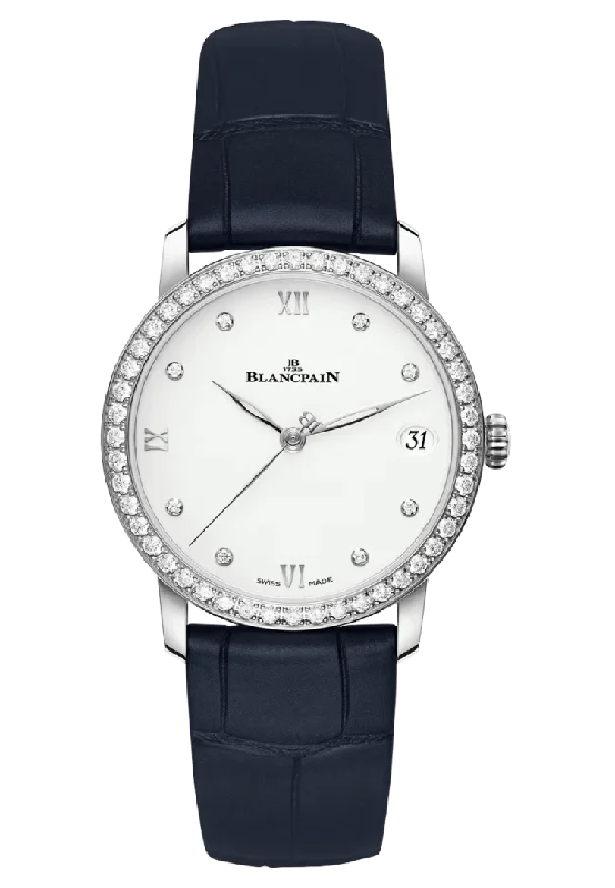 Blancpain Villeret Women Date Ultra-Slim Diamond Blue Alligator Ladies Watch - 6127 4628 55B