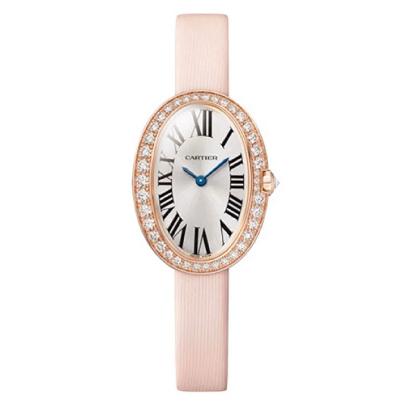 Cartier Baignoire 31.6mm | Light pink brushed calfskin strap | Silvered dial | 18K rose gold case Ladies Watch WJBA0027