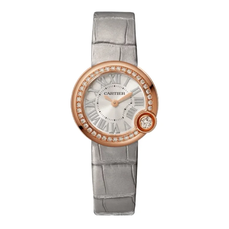 Cartier Ballon Blanc de Cartier 26mm | alligator strap Bracelet | silver-tone Dial rose gold diamond Bezel | rose gold Case | Ladies Watch ref. WJBL0006