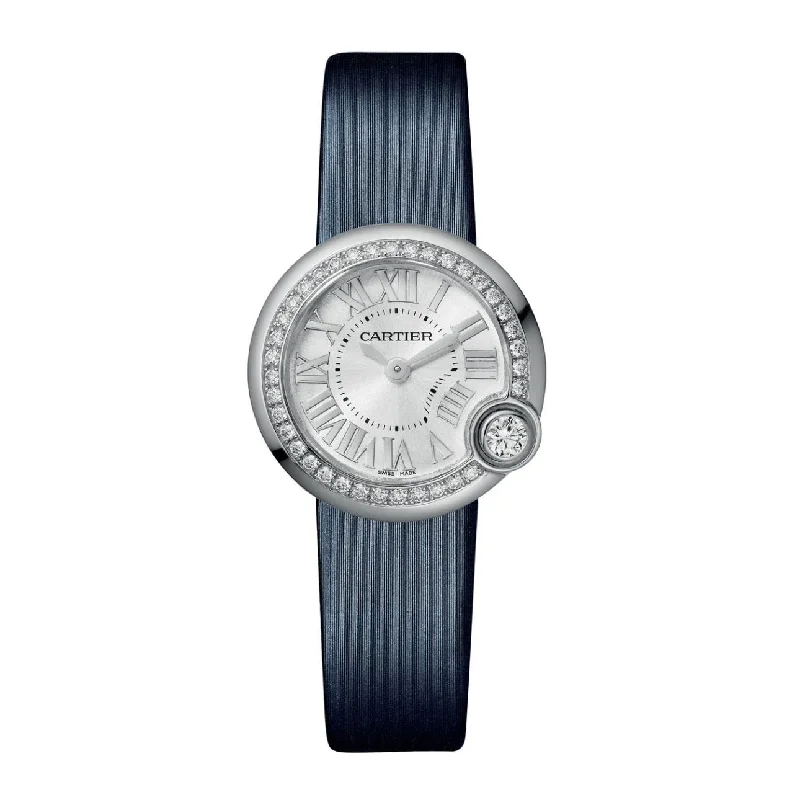 Cartier Ballon Blanc de Cartier 26mm | blue Calfskin strap Bracelet | silver Dial diamond Bezel | Ladies Watch ref. W4BL0002