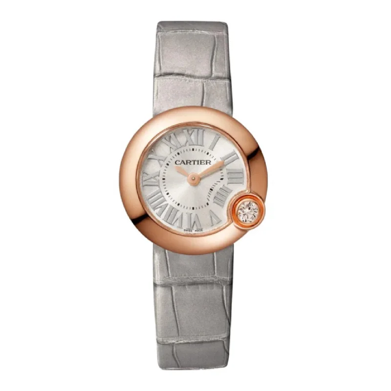 Cartier Ballon Blanc de Cartier 26mm | Semi-matte light gray alligator strap Bracelet | silvered sunray-brushed Dial rose gold Bezel | rose gold Case | Ladies Watch ref. WGBL0004