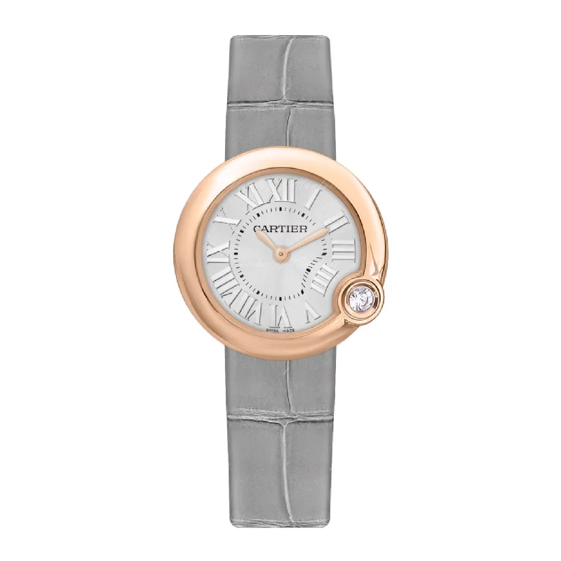 Cartier Ballon Blanc de Cartier 30mm | alligator leather strap Bracelet | silvered flinque Dial rose gold Bezel | rose gold Case | Ladies Watch ref. WGBL0005