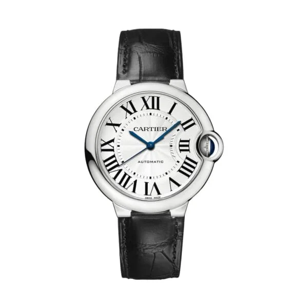 Cartier Ballon Bleu Automatic Silver Dial Stainless Steel Black Leather Ladies Watch W69017Z4