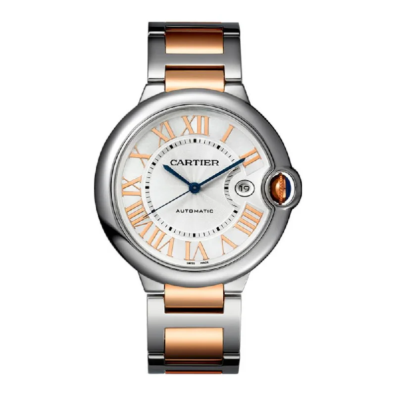 Cartier Ballon Bleu De Cartier 42 mm | Stainless Steel with 18k Rose Gold bracelet | Silver dial | Men's Watch W6920095