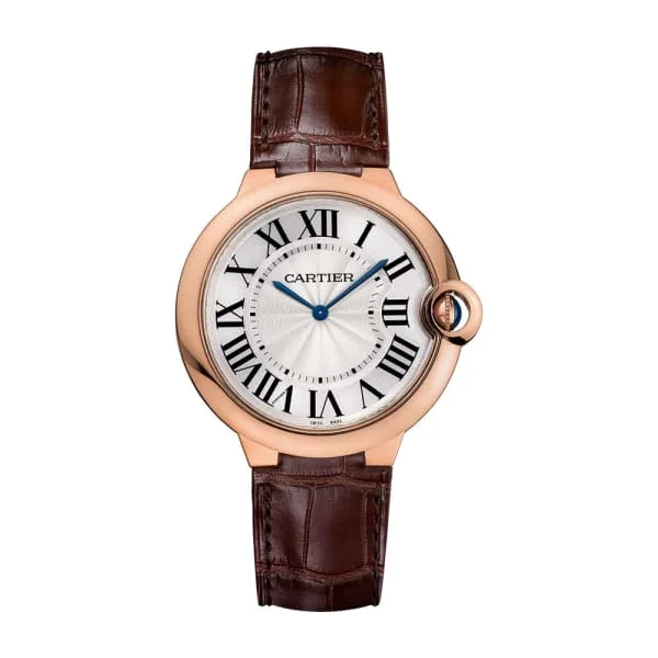 Cartier Ballon Bleu 40 mm | Brown Alligator Leather | Silvered Opaline dial | 18k rose Gold Case Men's Watch W6920083