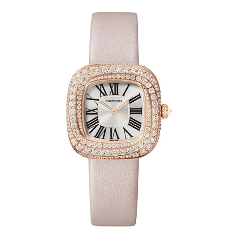 Cartier Coussin de Cartier 30.4mm | beige calfskin strap Bracelet | sunray silver Dial rose gold Bezel | Ladies Watch ref. WJCS0005