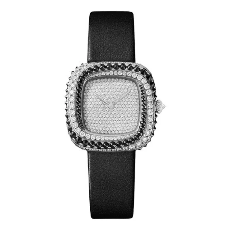 Cartier Coussin de Cartier 30.4mm | black calfskin strap Bracelet | diamond Dial white gold Bezel | Ladies Watch ref. WJCS0007